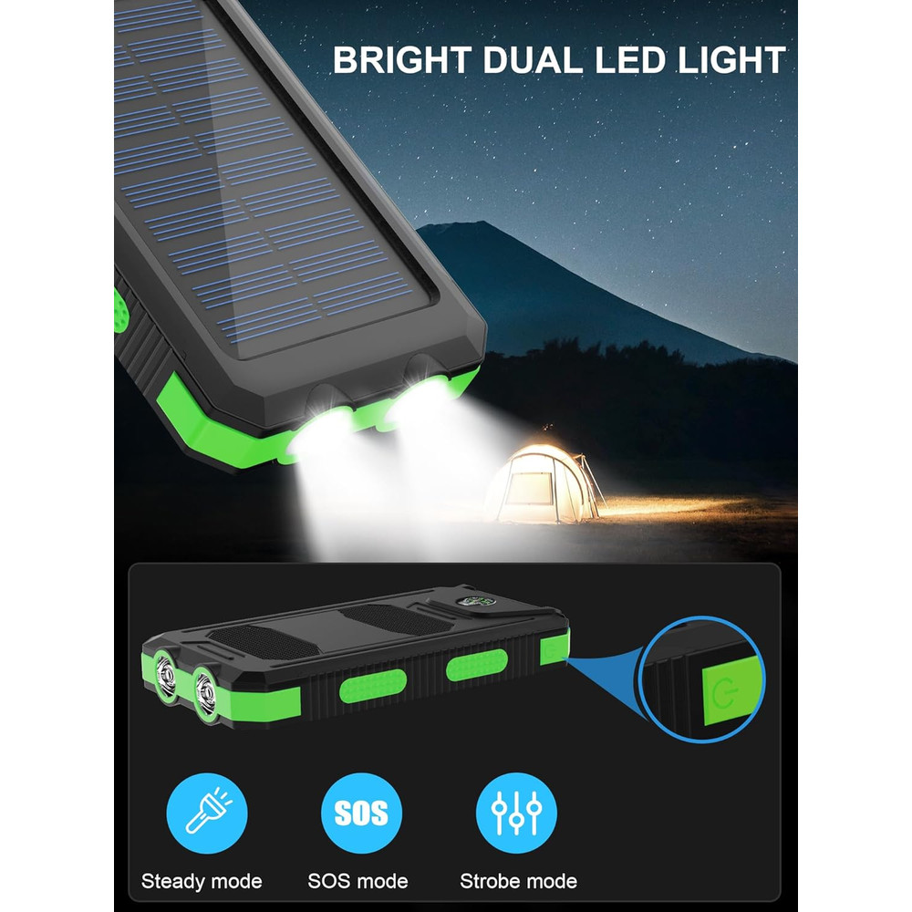 38800mAh Waterproof Solar Power Bank Dual USB Outdoor Mobile Charger For Camping  Travel 6