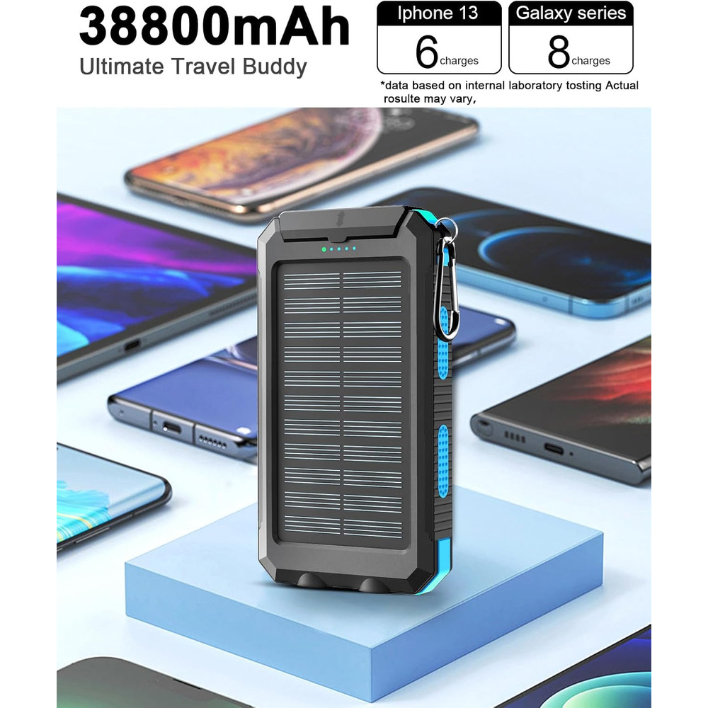 38800mAh Waterproof Solar Power Bank Dual USB Outdoor Mobile Charger For Camping  Travel 2