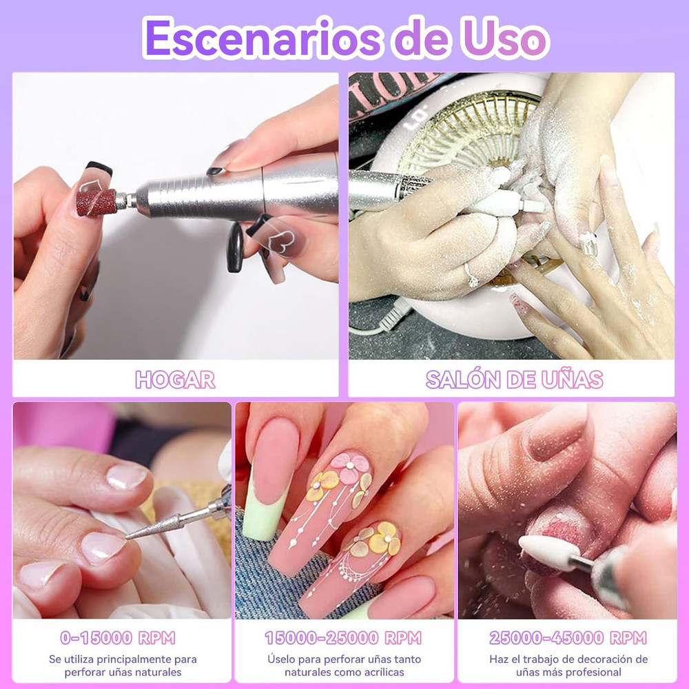 ProPower 45000RPM Rechargeable Electric Nail Drill Kit Portable Nail File Machine For Salon Quality 7