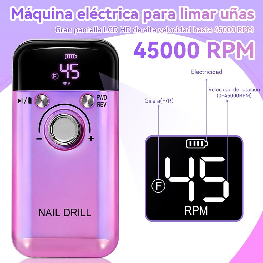 ProPower 45000RPM Rechargeable Electric Nail Drill Kit Portable Nail File Machine For Salon Quality 1