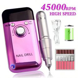 propower 45000rpm rechargeable electric nail drill kit portable nail file machine for salon quality gel nail care