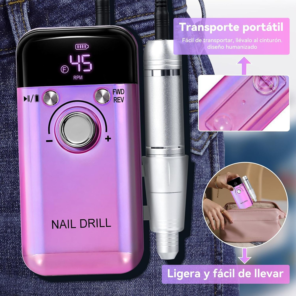 ProPower 45000RPM Rechargeable Electric Nail Drill Kit Portable Nail File Machine For Salon Quality 4