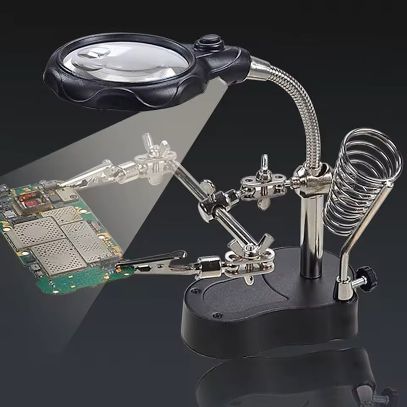 Helping Hands Soldering Magnifier Stand With 35X And 12X LED Clips 3