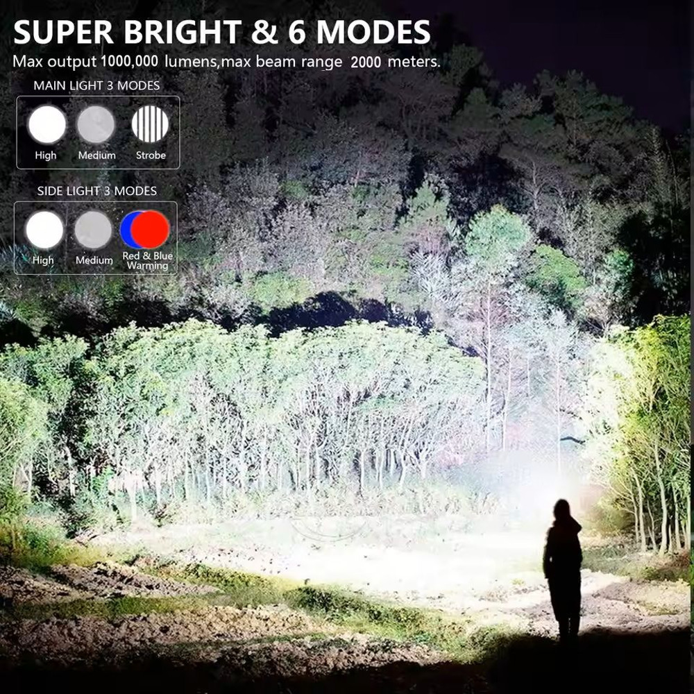 Rechargeable Spotlight 1000000 Lumens Handheld Flashlight With COB And Solar Panels 1