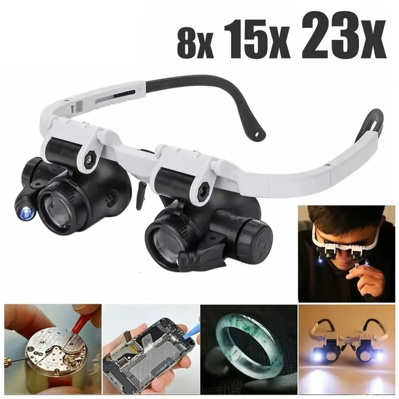 Adjustable LED Head Mounted Jeweler Magnifier 8X 15X 23X 0