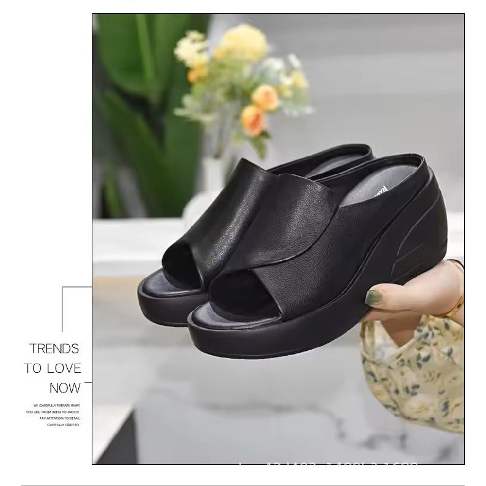 Women Sandals Black Wedge Platform Orthopedic Open Toe Slides 7