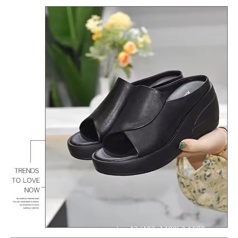 Women Sandals Black Wedge Platform Orthopedic Open Toe Slides 7