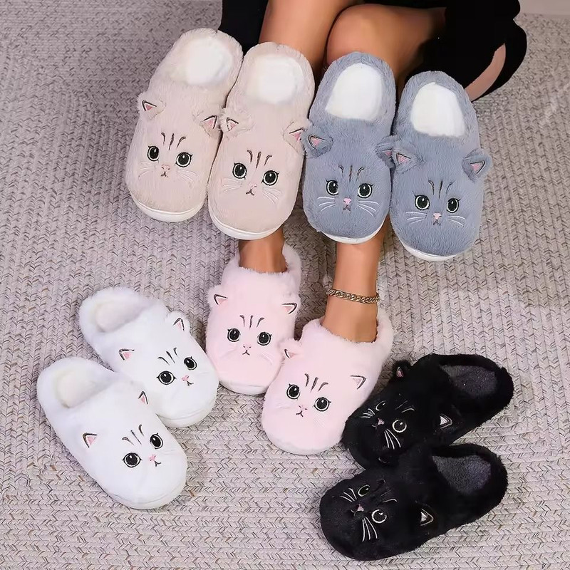 Kawaii Cartoon Cat Fuzzy Slippers For Women  Soft Cozy Plush Indoor Slippers With Durable Outsole 0