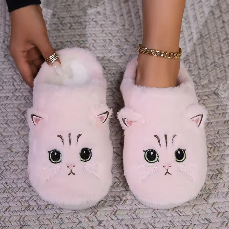 Kawaii Cartoon Cat Fuzzy Slippers For Women  Soft Cozy Plush Indoor Slippers With Durable Outsole 1
