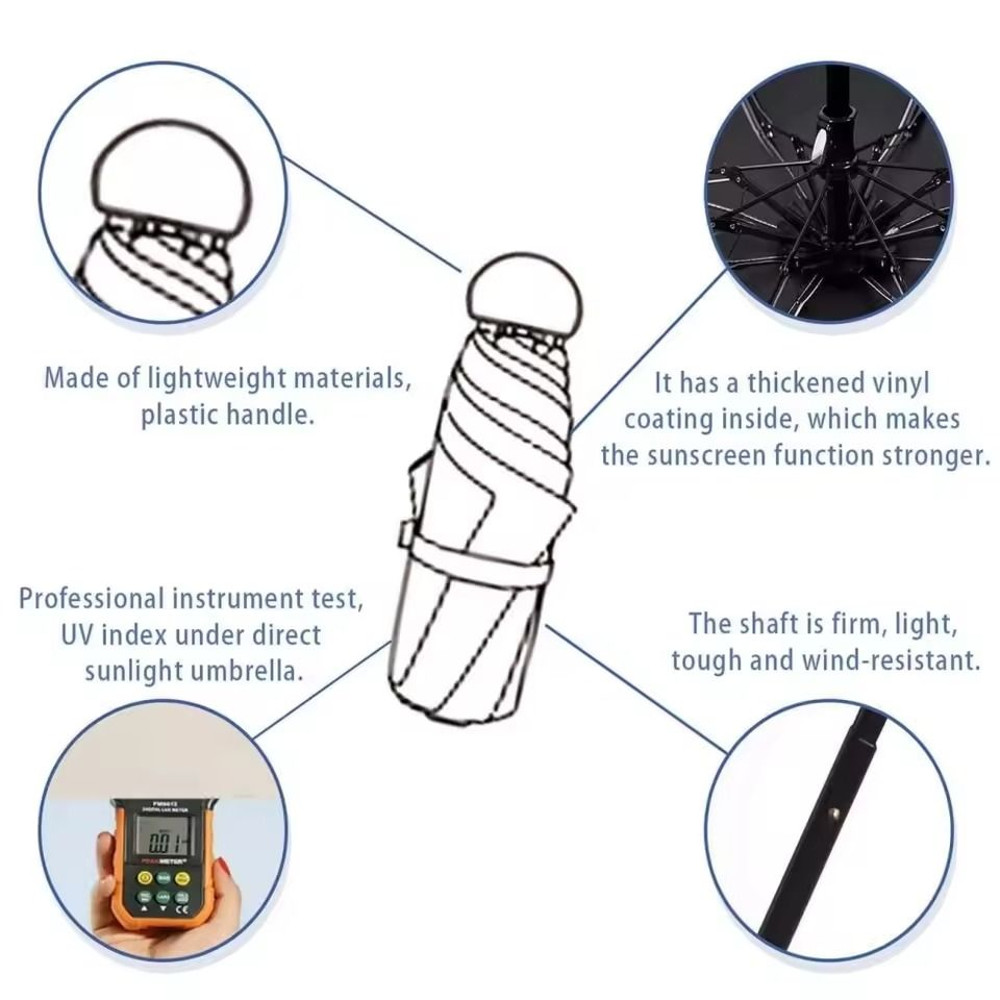 Portable Mini Umbrella With UV Coating And Reinforced Ribs For Sunny And Rainy Days 5