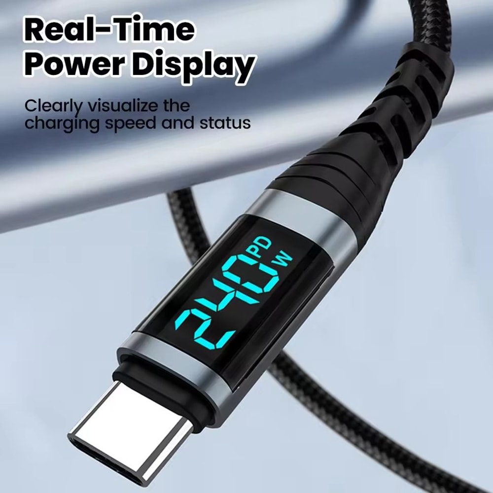 240W Type C To Type C Super Fast Charging Cable With Digital Display For IPhone Samsung Huawei 1