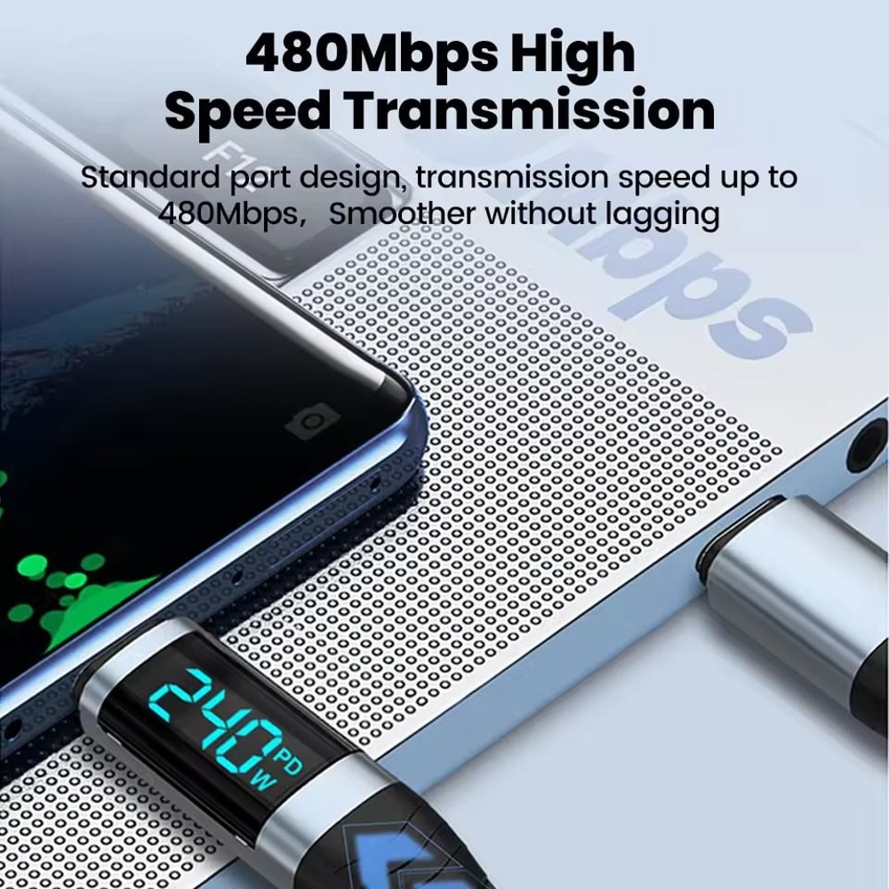 240W Type C To Type C Super Fast Charging Cable With Digital Display For IPhone Samsung Huawei 3