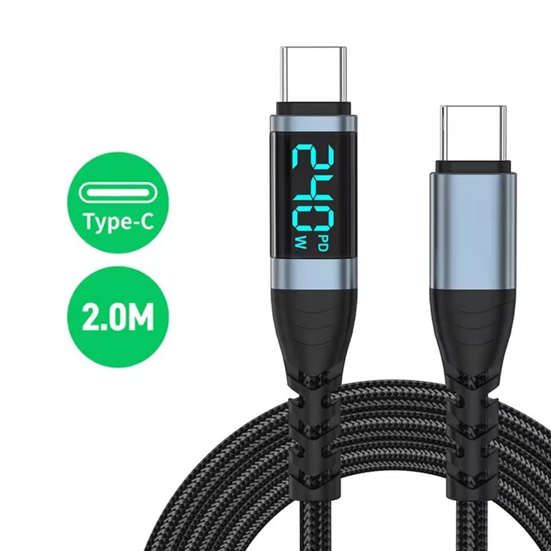 240W Type C To Type C Super Fast Charging Cable With Digital Display For IPhone Samsung Huawei 6