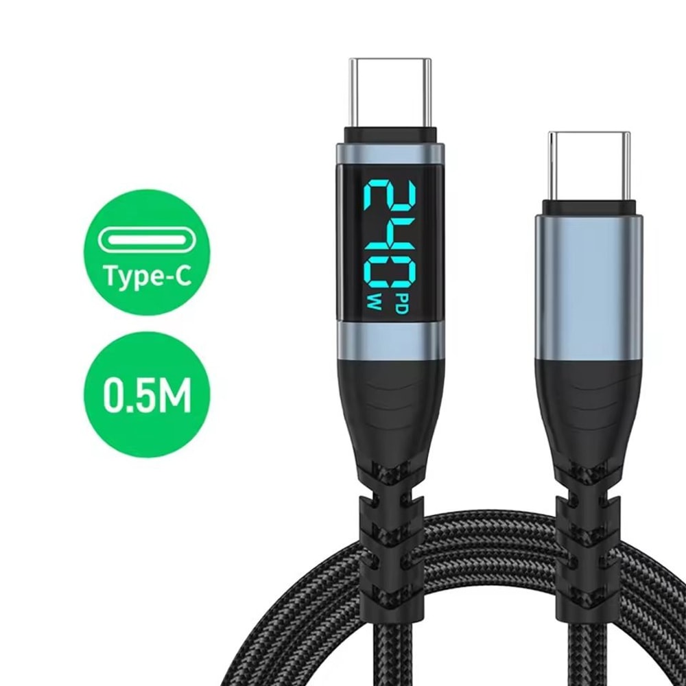 240W Type C To Type C Super Fast Charging Cable With Digital Display For IPhone Samsung Huawei 7