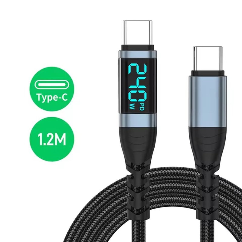240W Type C To Type C Super Fast Charging Cable With Digital Display For IPhone Samsung Huawei 8