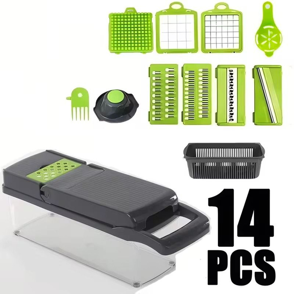 Multifunction Vegetable Slicer And Food Chopper With Grater Blades And Basket Set 6