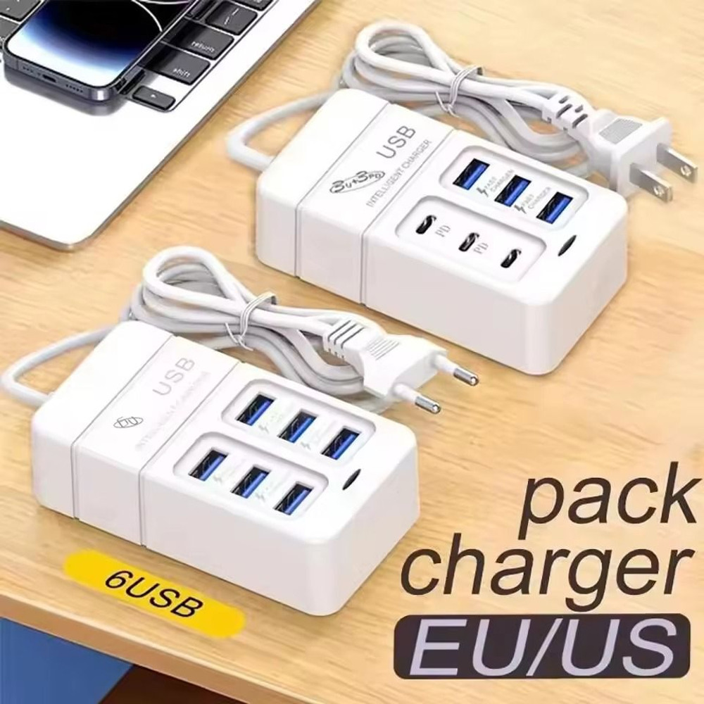 35W Multiport USB Fast Charger 6 Port Wall Adapter With Type C And USB Hub For EU US Plug 0