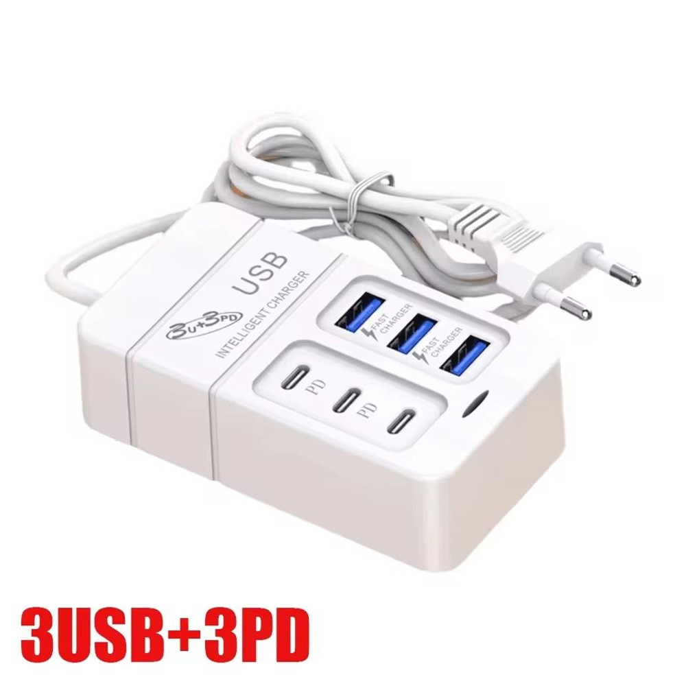 35W Multiport USB Fast Charger 6 Port Wall Adapter With Type C And USB Hub For EU US Plug 9