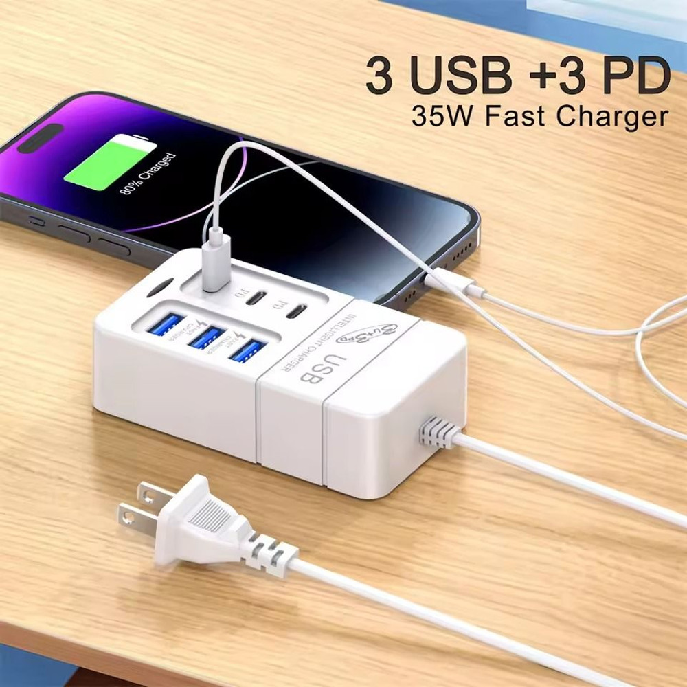 35W Multiport USB Fast Charger 6 Port Wall Adapter With Type C And USB Hub For EU US Plug 3