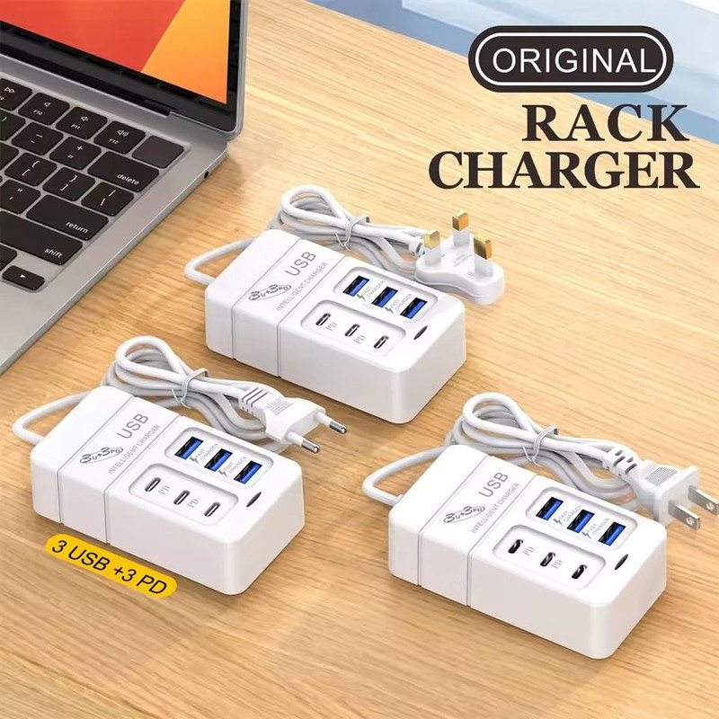 35W Multiport USB Fast Charger 6 Port Wall Adapter With Type C And USB Hub For EU US Plug 4