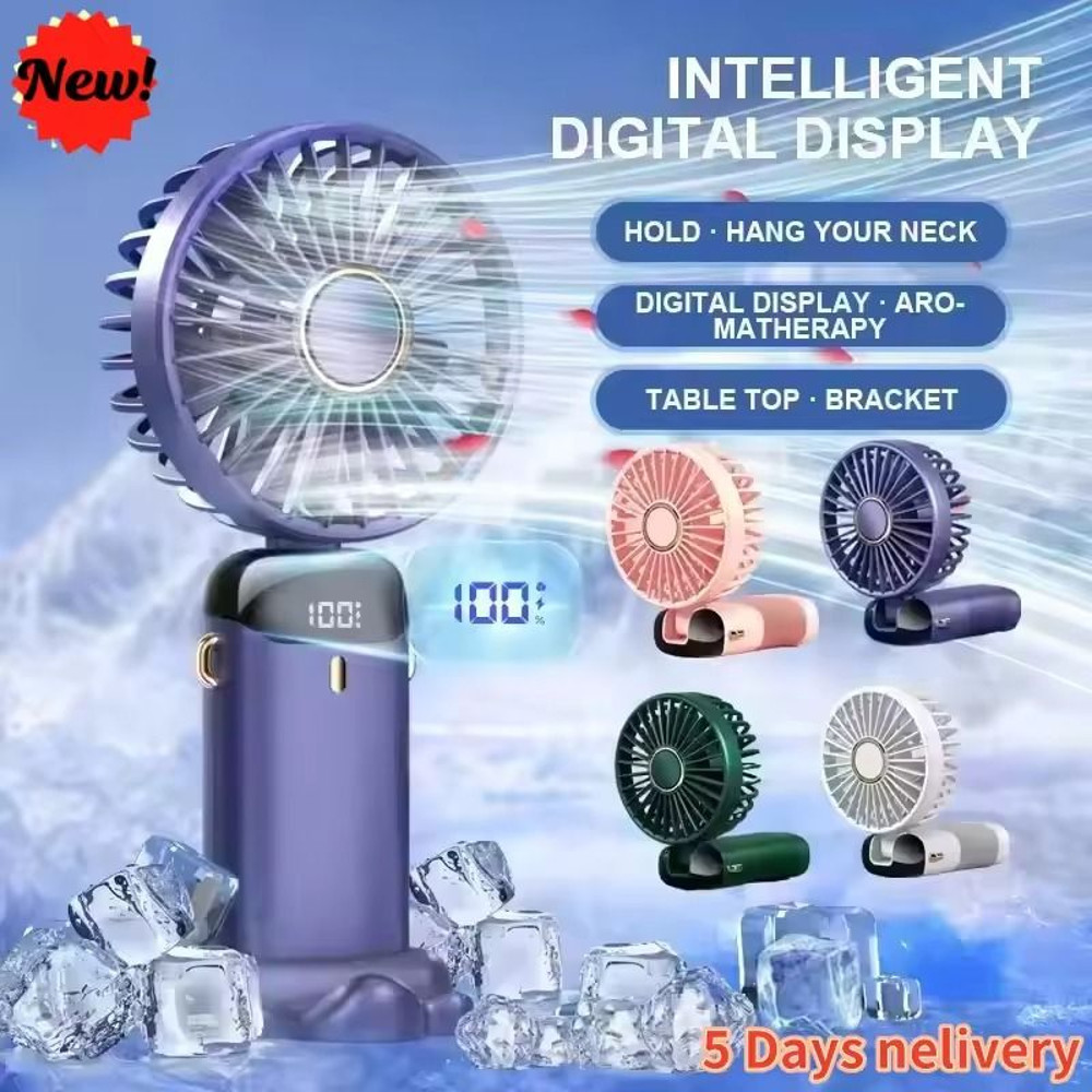 Rechargeable Foldable Mini Fan With LED Display And Adjustable Speeds 0