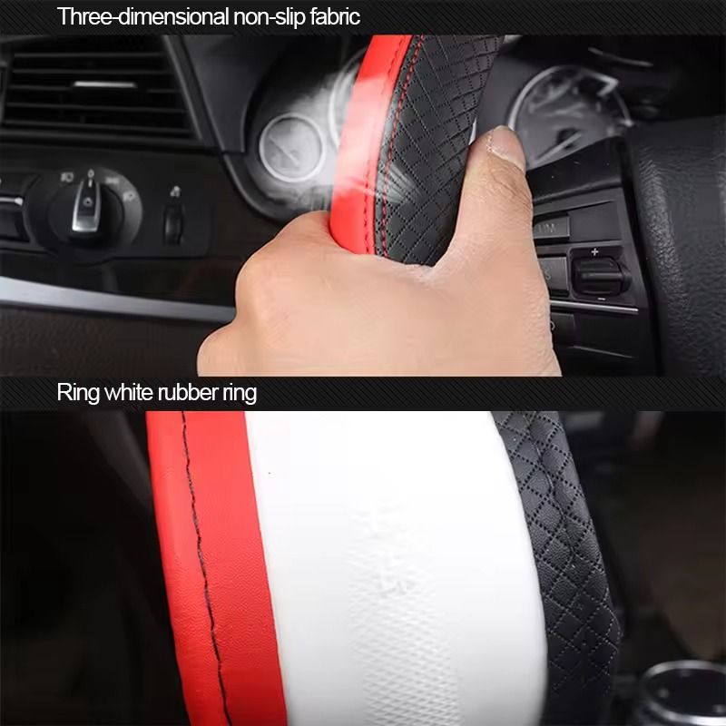 PU Leather Anti Slip 38cm Steering Wheel Cover 2