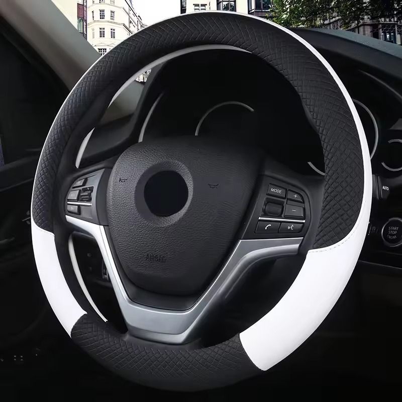 PU Leather Anti Slip 38cm Steering Wheel Cover 5