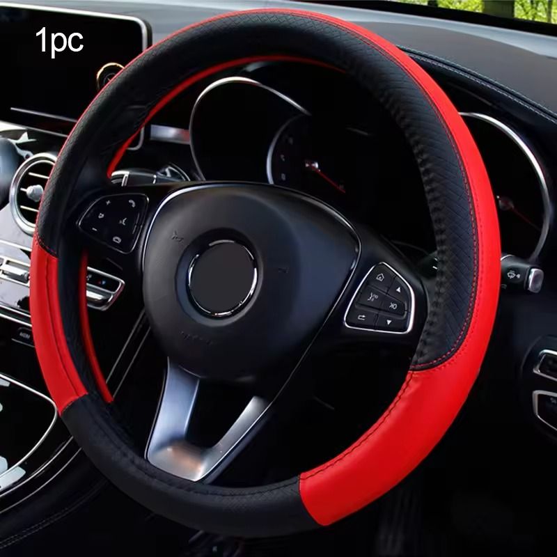 PU Leather Anti Slip 38cm Steering Wheel Cover 6