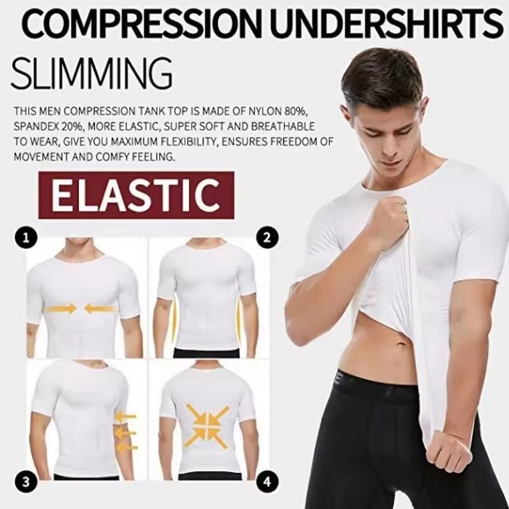 SculptFit Mens Compression Undershirt Slimming Shapewear For Gynecomastia Tummy Control 3