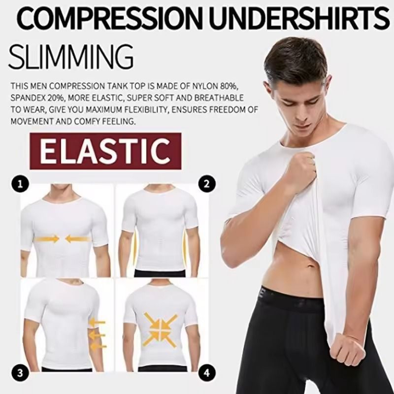 SculptFit Mens Compression Undershirt Slimming Shapewear For Gynecomastia Tummy Control 3