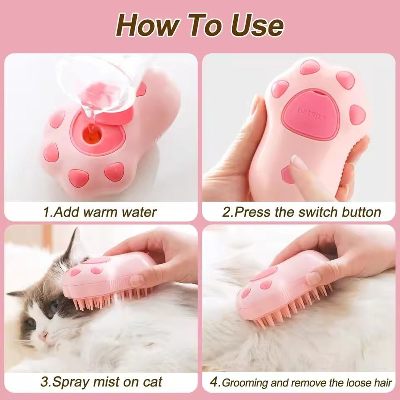 Three In One Pet Grooming Brush With Steam Function For Cats And Dogs 4