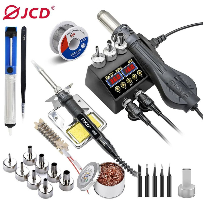 JCD 8898 Soldering Station 2 In 1 Soldering Iron And Hot Air Gun Rework Welding Repair Tool 0