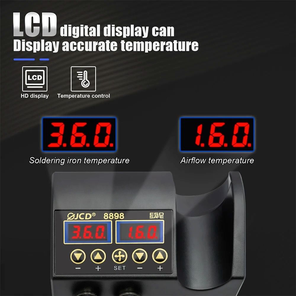 JCD 8898 Soldering Station 2 In 1 Soldering Iron And Hot Air Gun Rework Welding Repair Tool 1