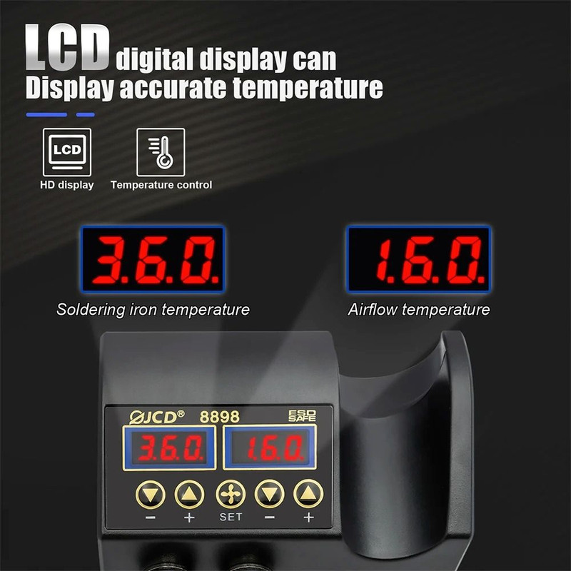 JCD 8898 Soldering Station 2 In 1 Soldering Iron And Hot Air Gun Rework Welding Repair Tool 1