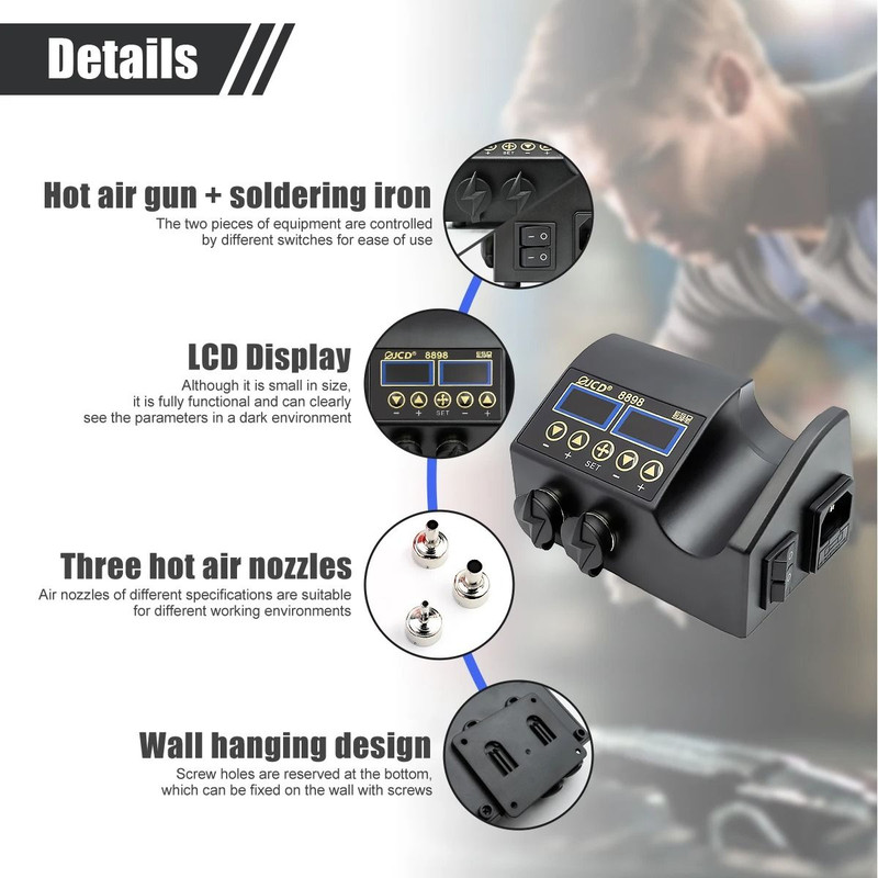 JCD 8898 Soldering Station 2 In 1 Soldering Iron And Hot Air Gun Rework Welding Repair Tool 3