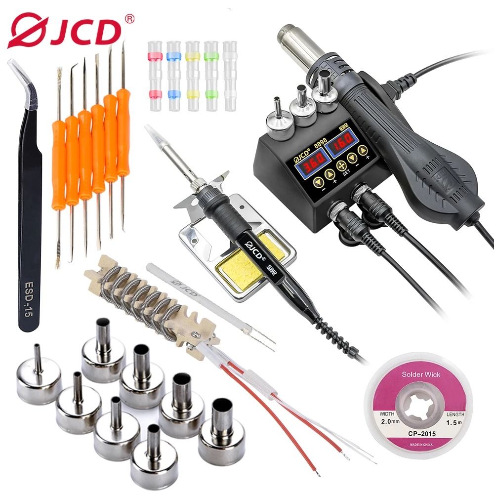 JCD 8898 Soldering Station 2 In 1 Soldering Iron And Hot Air Gun Rework Welding Repair Tool 12
