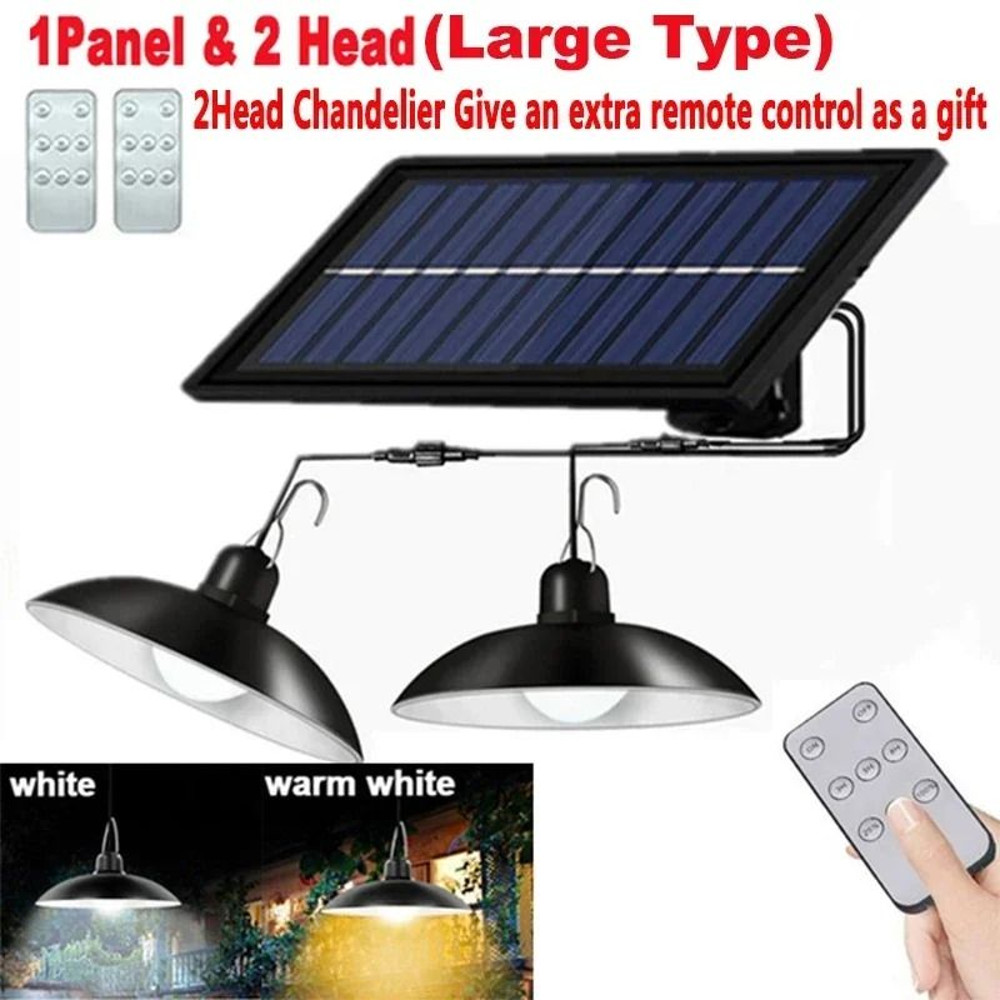 Solar Powered Pendant Light With Double Head LED Chandelier Waterproof Outdoor Indoor Shed Barn Roo 9