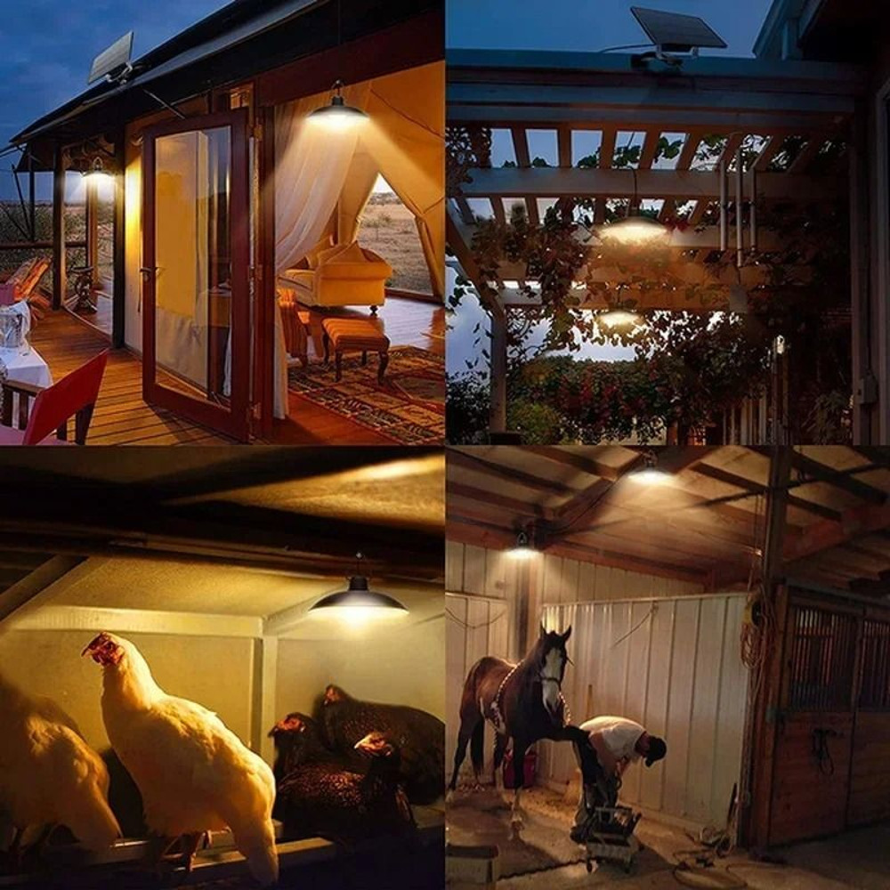 Solar Powered Pendant Light With Double Head LED Chandelier Waterproof Outdoor Indoor Shed Barn Roo 3