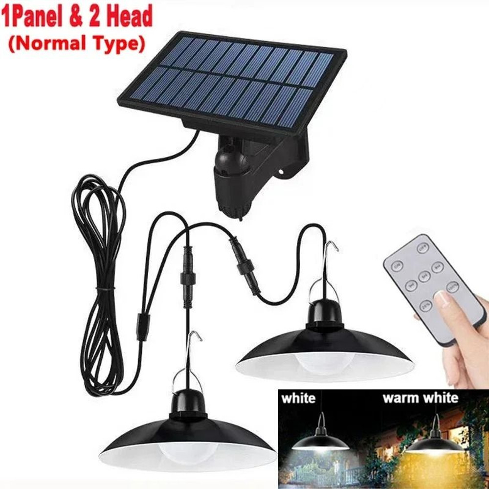 Solar Powered Pendant Light With Double Head LED Chandelier Waterproof Outdoor Indoor Shed Barn Roo 8