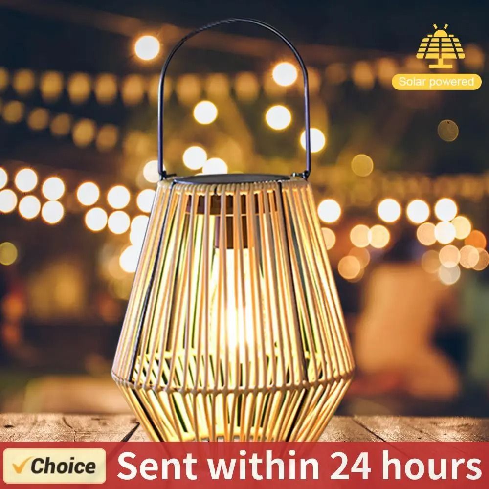 Waterproof Solar Rattan Lantern With Hanging Bamboo Weave For Garden Patio Courtyard Decor 0