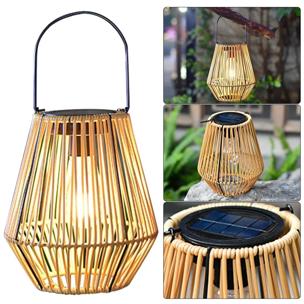 Waterproof Solar Rattan Lantern With Hanging Bamboo Weave For Garden Patio Courtyard Decor 1