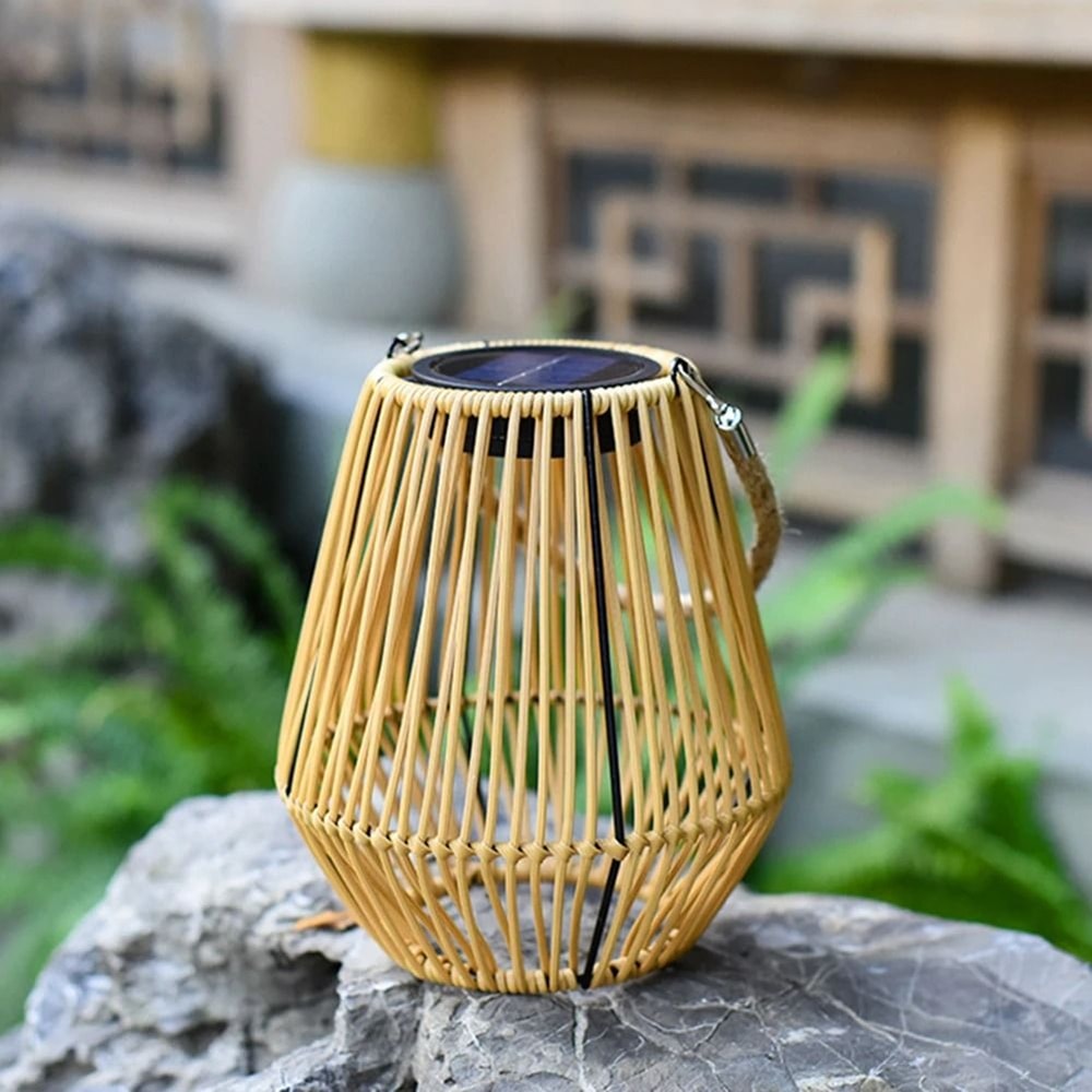 Waterproof Solar Rattan Lantern With Hanging Bamboo Weave For Garden Patio Courtyard Decor 2