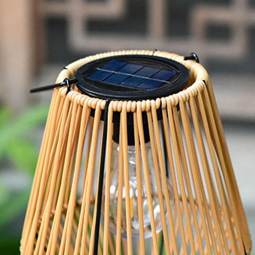Waterproof Solar Rattan Lantern With Hanging Bamboo Weave For Garden Patio Courtyard Decor 4