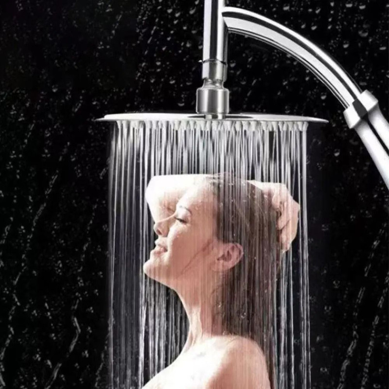 High Pressure Square Rainfall Shower Head With Stainless Steel Body And Curved Extension Arm 1