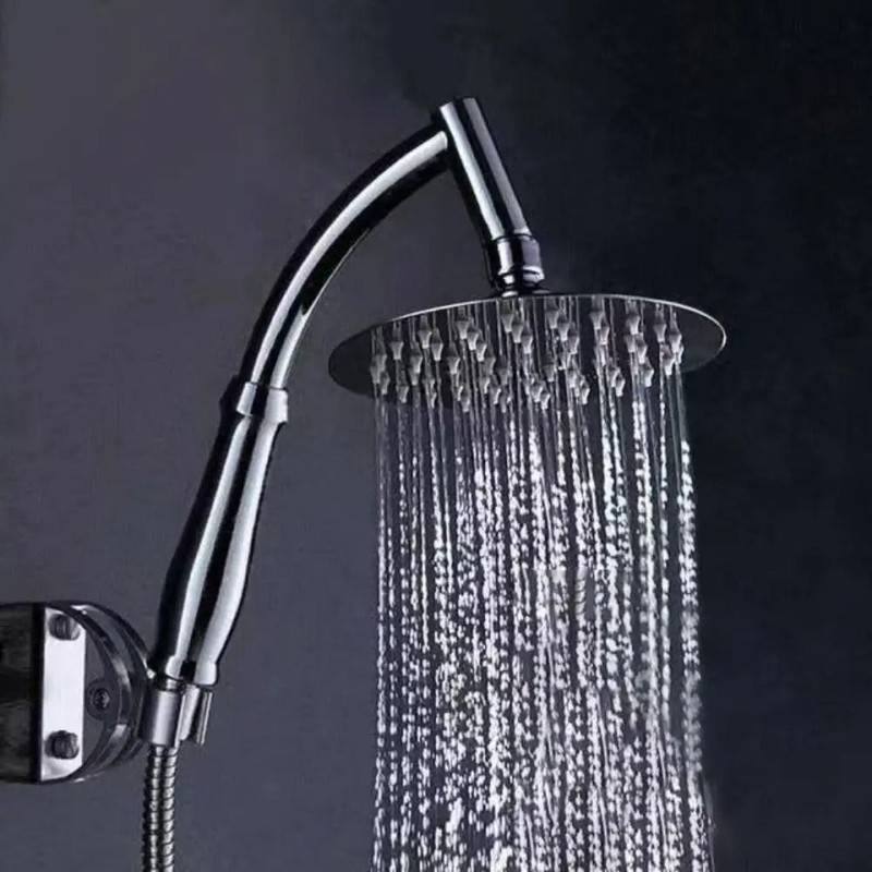 High Pressure Square Rainfall Shower Head With Stainless Steel Body And Curved Extension Arm 2