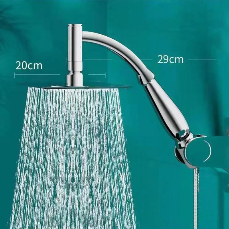 High Pressure Square Rainfall Shower Head With Stainless Steel Body And Curved Extension Arm 9