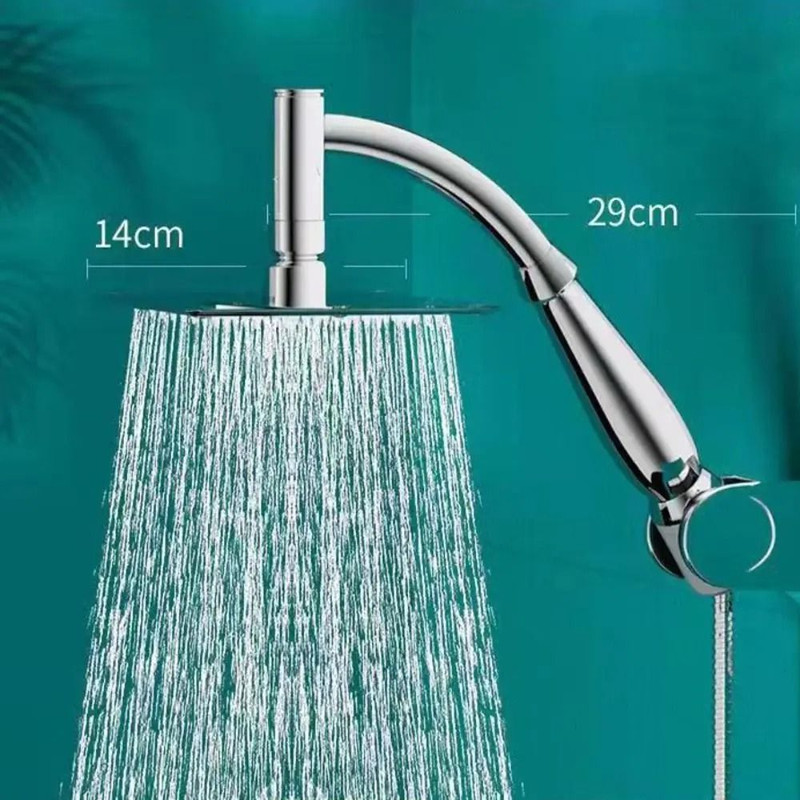 High Pressure Square Rainfall Shower Head With Stainless Steel Body And Curved Extension Arm 4