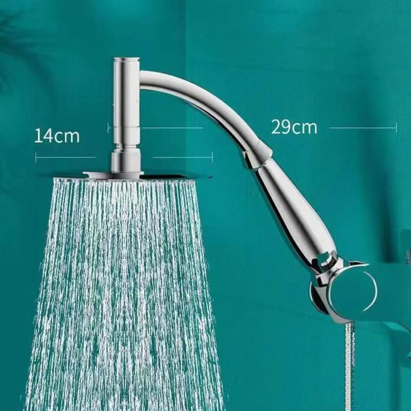 High Pressure Square Rainfall Shower Head With Stainless Steel Body And Curved Extension Arm 5