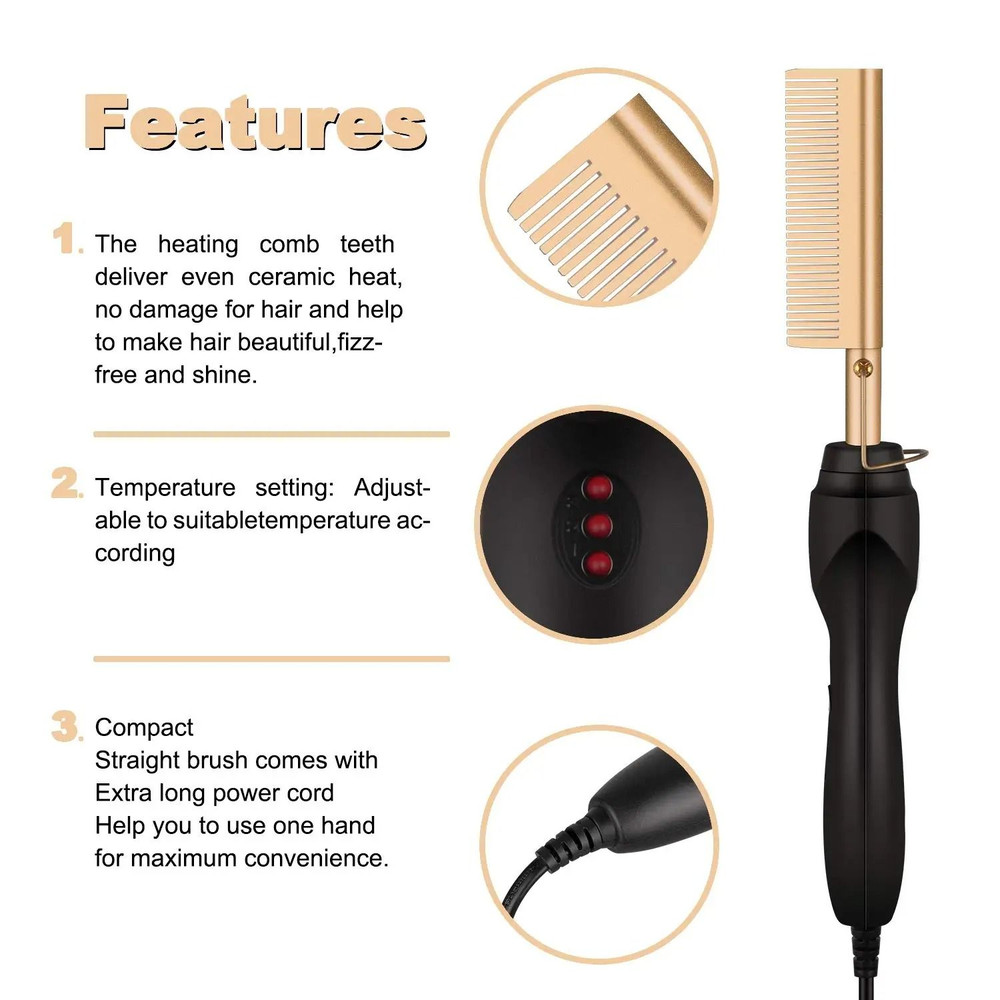 2 In 1 Electric Hot Comb And Beard Hair Straightener With Fast Heating And Anti Scald Design 3