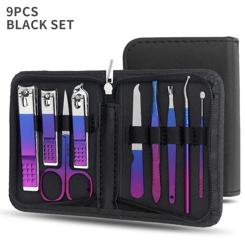 Stainless Steel Gradient Manicure And Pedicure Kit With Nail Scissors And Travel Case 6